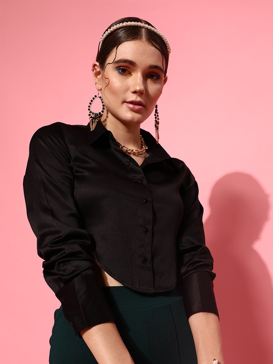 

STREET 9 Black Shirt Style Crop Top