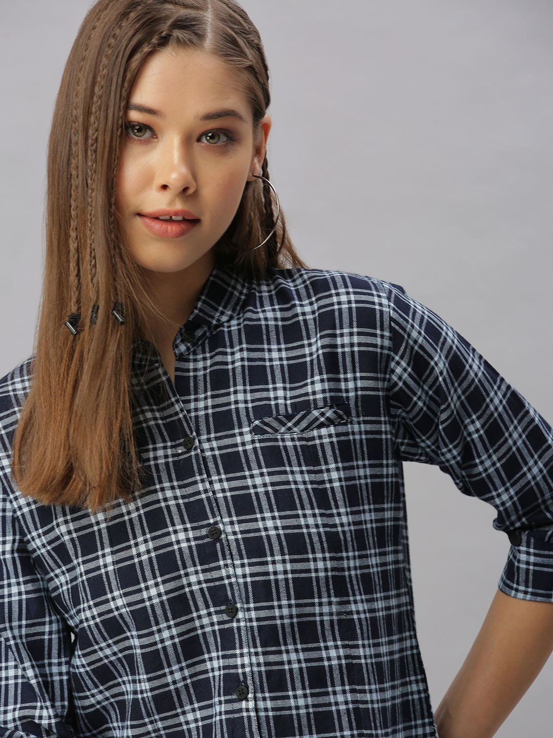

SHOWOFF Women Navy Blue Comfort Tartan Checked Cotton Casual Shirt