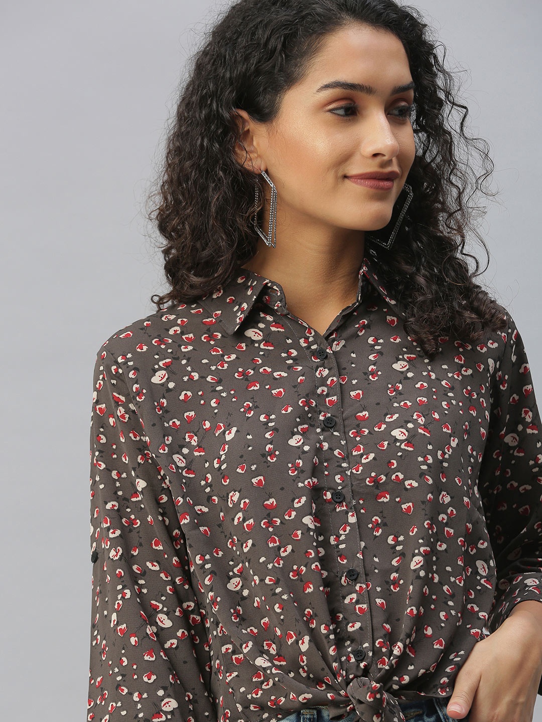 

SHOWOFF Women Brown Comfort Floral Semi Sheer Printed Casual Shirt