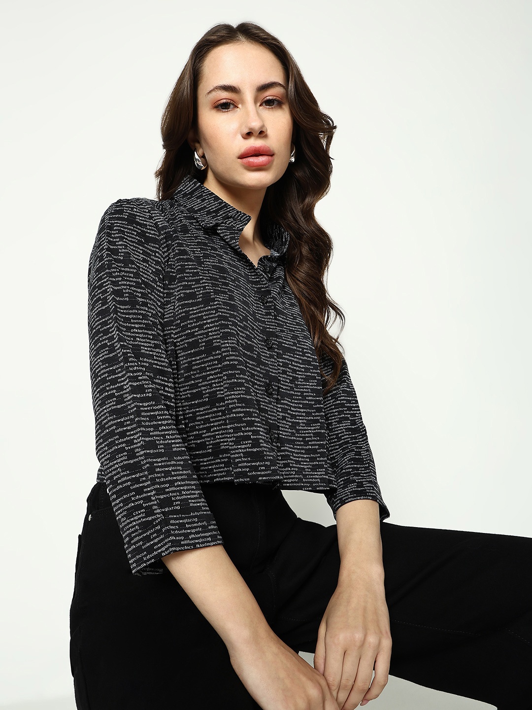 

SHOWOFF Women Black Comfort Boxy Printed Casual Shirt