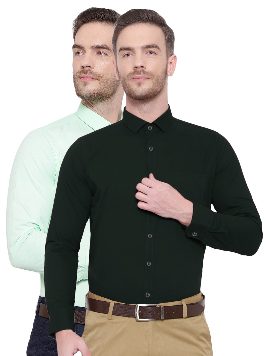 

Srey trends Men Pack of 2 Comfort Pure Cotton Formal Shirts, Green