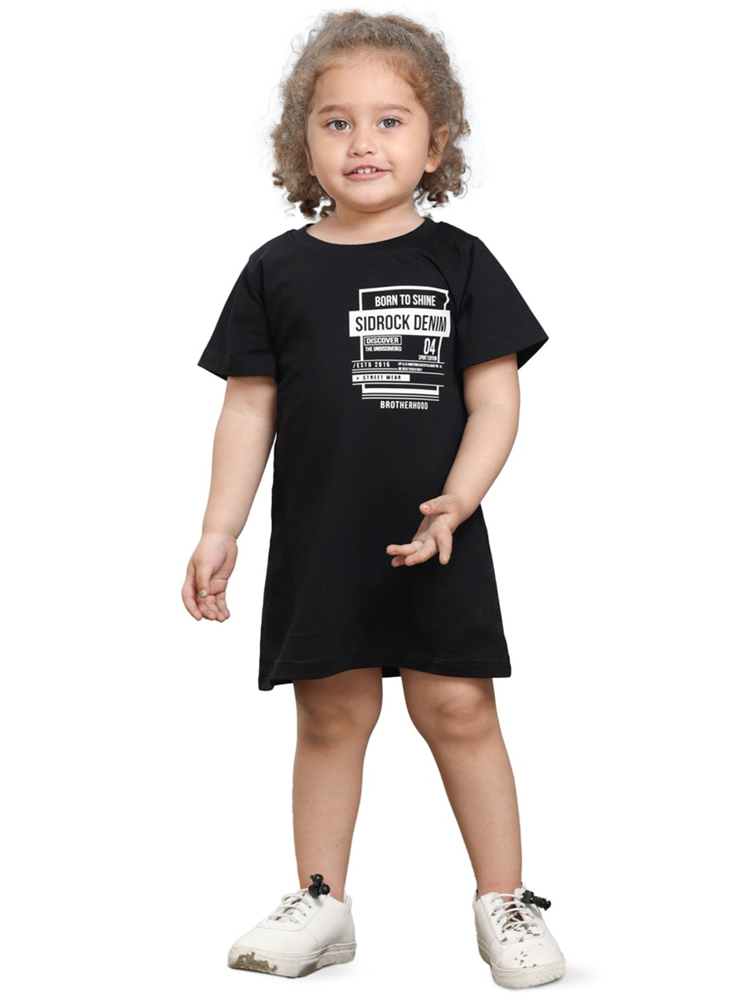 

SIDROCK Girls Black Printed T-shirt Dress
