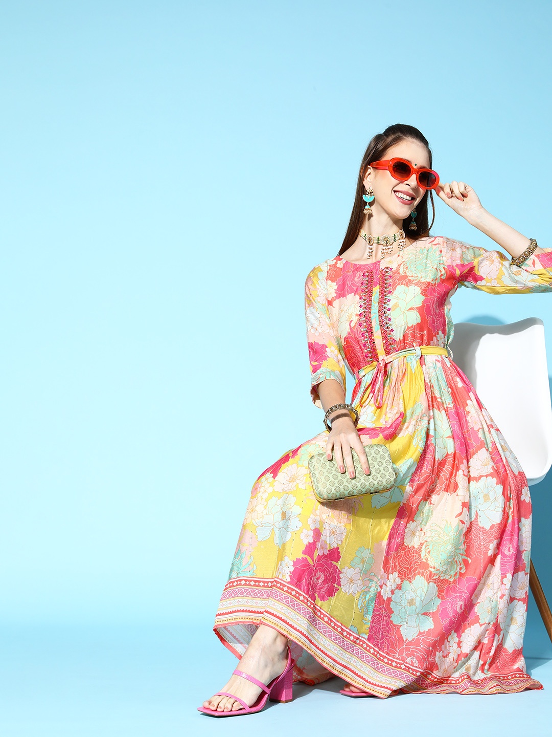 

Kvsfab Women Pink Floral Gown for Days
