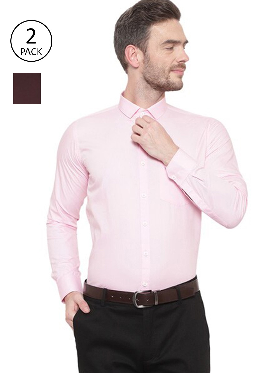 

Srey trends Men Pack of 2 Comfort Pure Cotton Formal Shirts, Brown