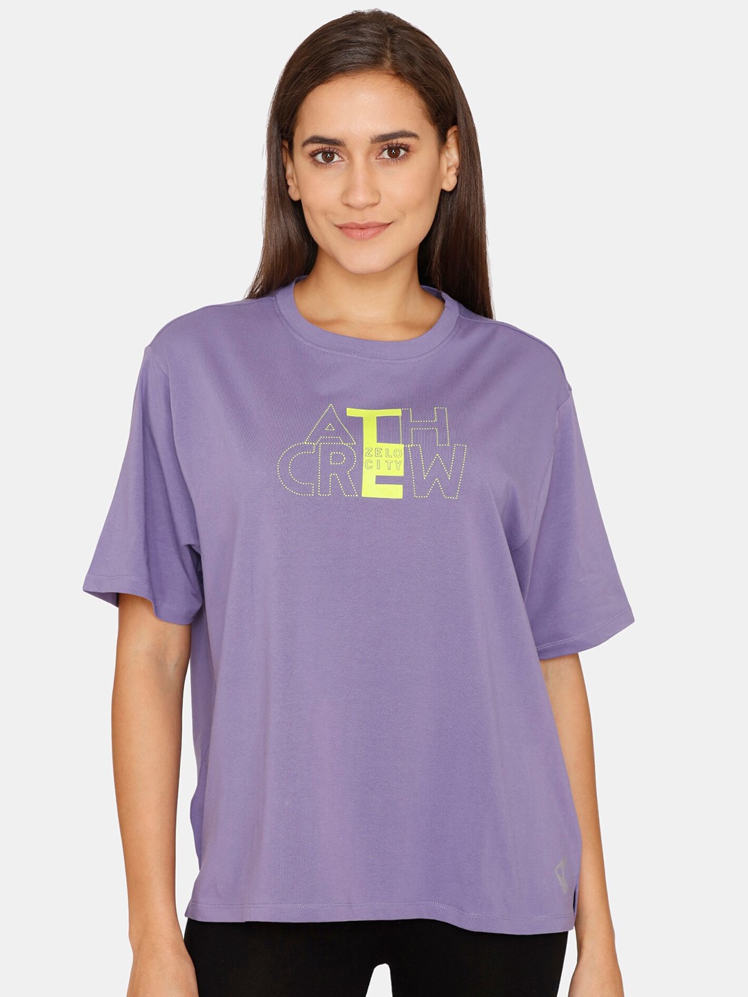 

Zelocity by Zivame Women Purple Typography Printed Pure Cotton T-shirt