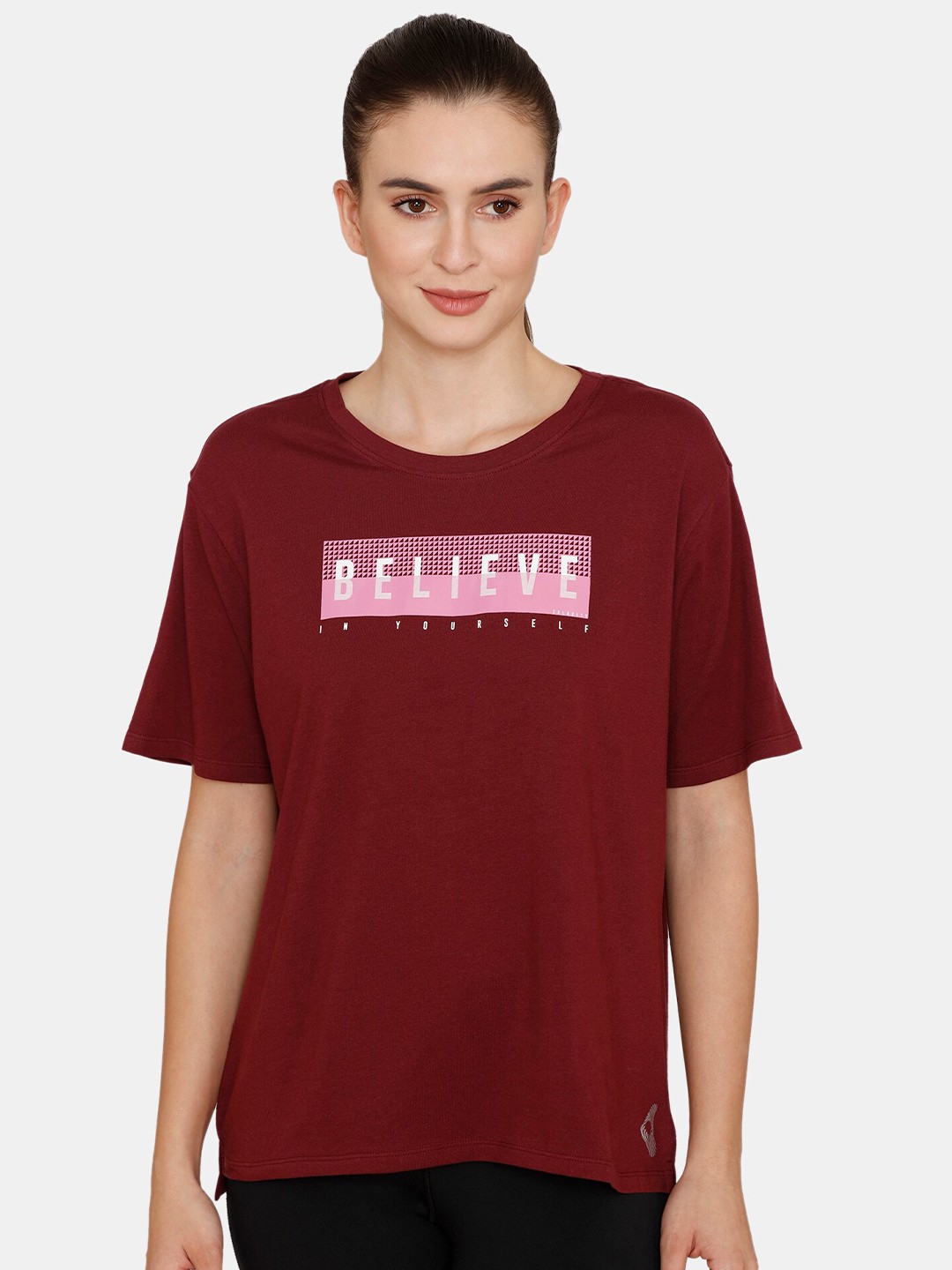 

Zelocity by Zivame Women Maroon Typography Printed T-shirt
