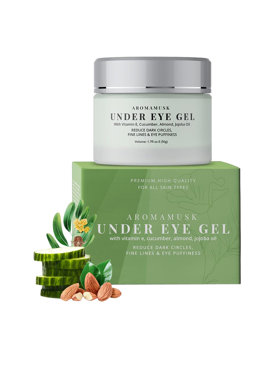 

Aromamusk Under Eye Gel for Puffy Eyes & Dark Circles with Vitamin E & Cucumber - 50g, Green
