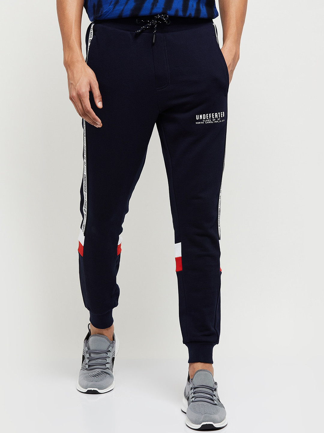 

max Men Navy Blue Striped Cotton Track Pants