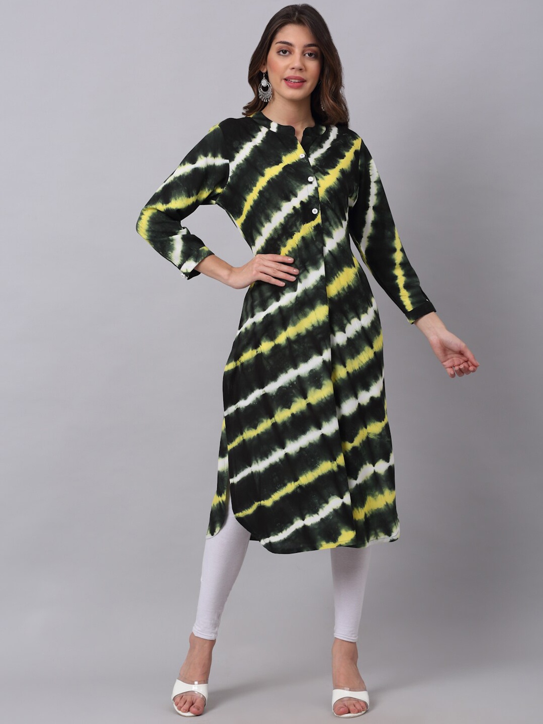 

KALINI Women Black & Yellow Leheriya Printed Kurta
