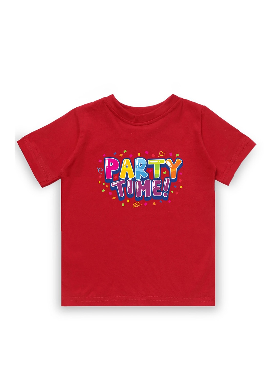 KAVEE Boys Red Typography Printed Bio Finish Cotton T-shirt