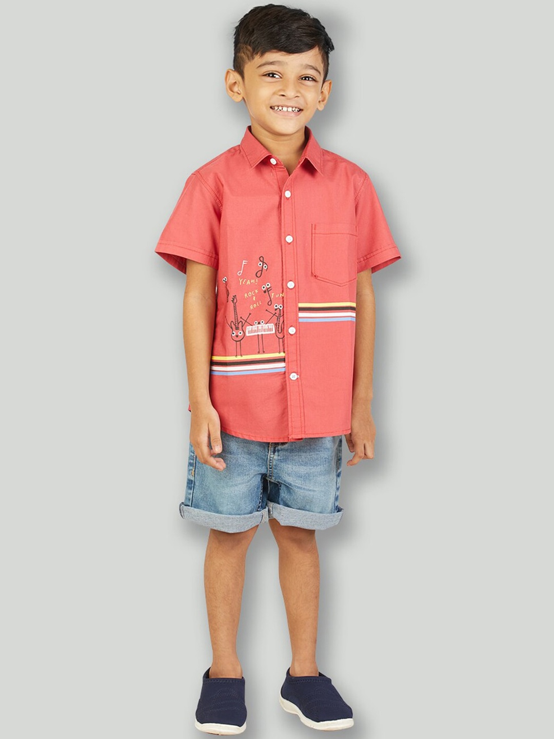 

Zalio Boys Coral & Blue Printed Shirt with Shorts