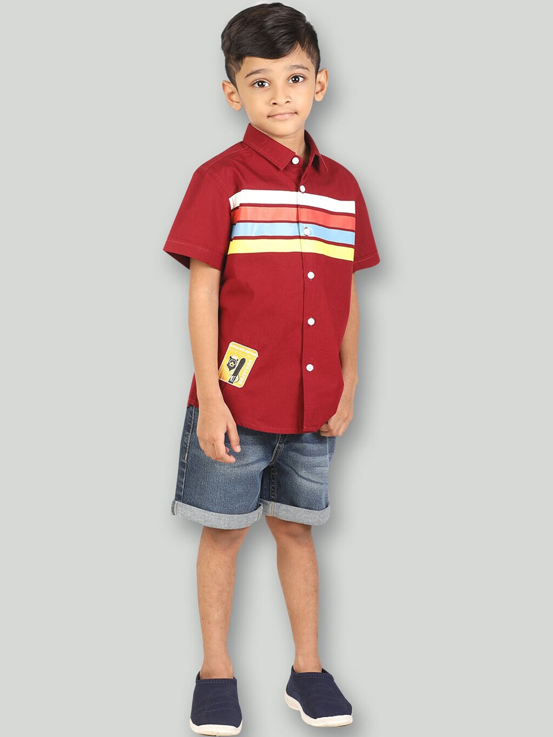

Zalio Boys Maroon & Blue Striped Shirt with Shorts
