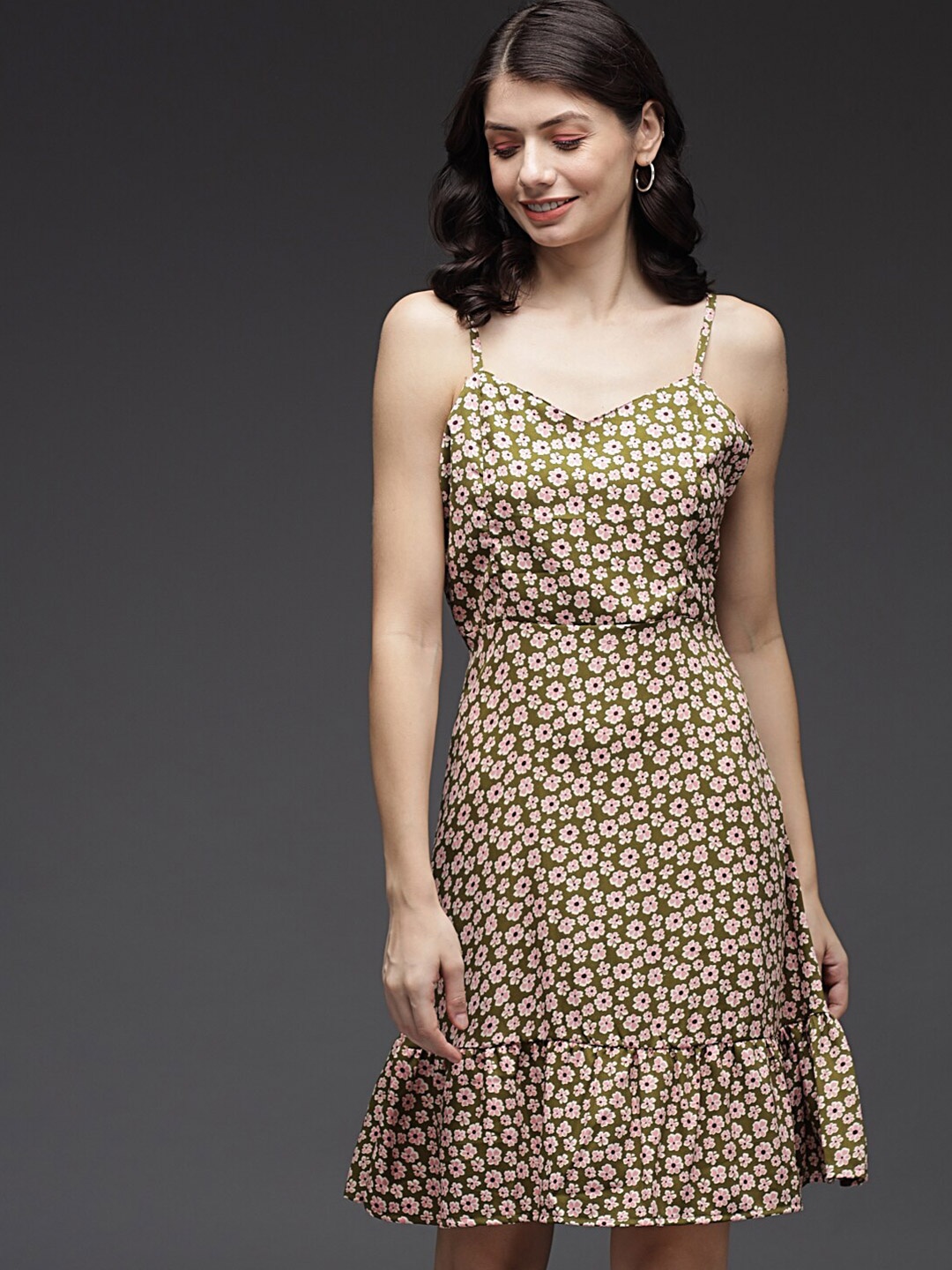 

Darzi Green & Pink Floral Organic Cotton Crepe Dress