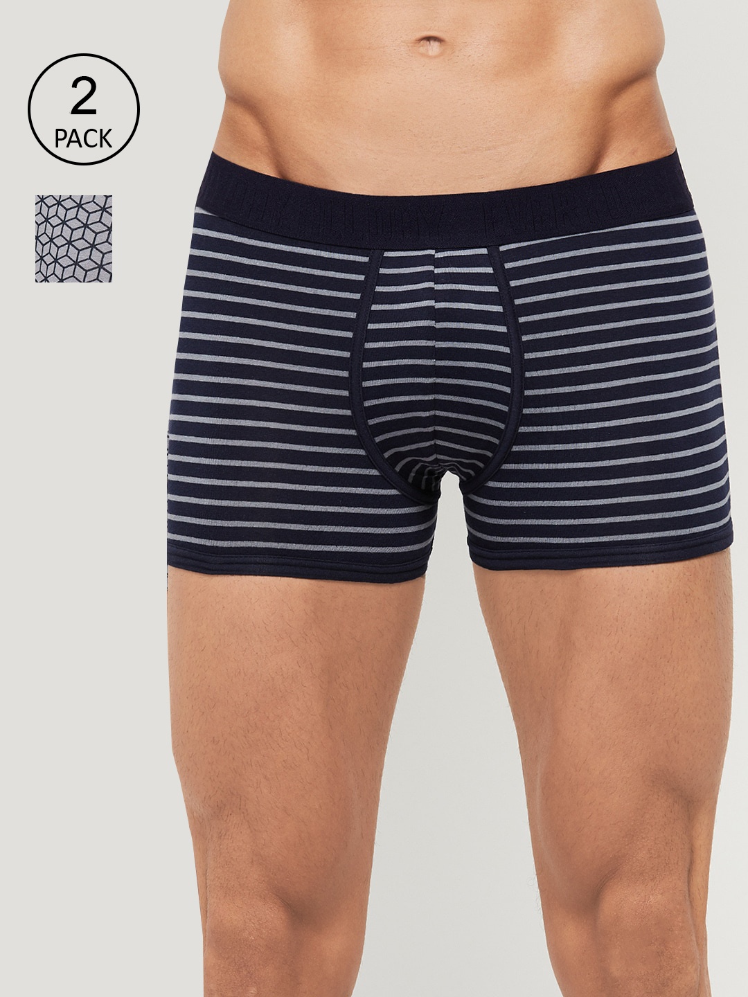 

max Men Pack of 2 Striped Trunks, Navy blue