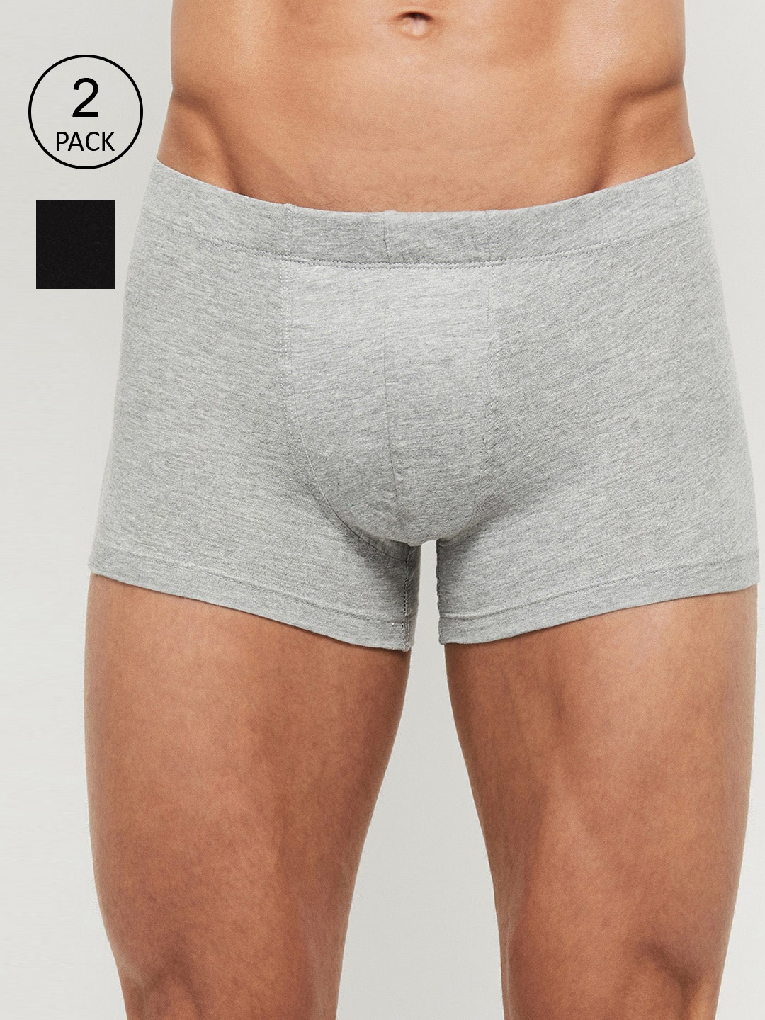 

max Men Pack Of 2 Grey Melange & Black Solid Basic Briefs