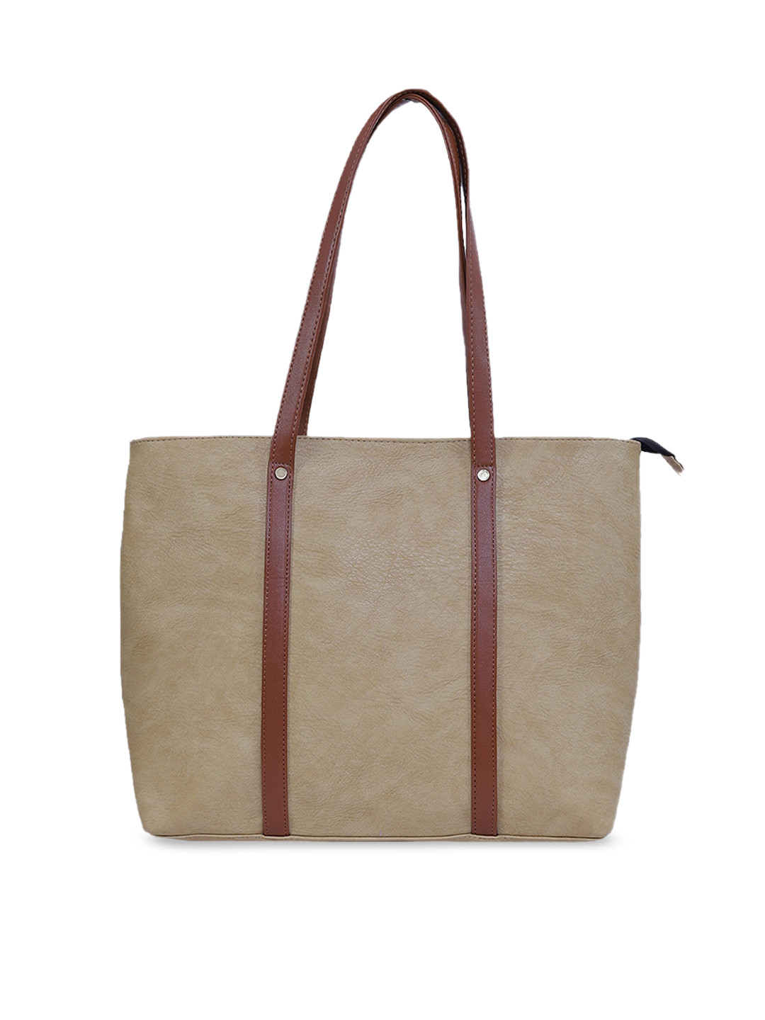 

FABBHUE Camel Brown Textured PU Shopper Tote Bag with Quilted