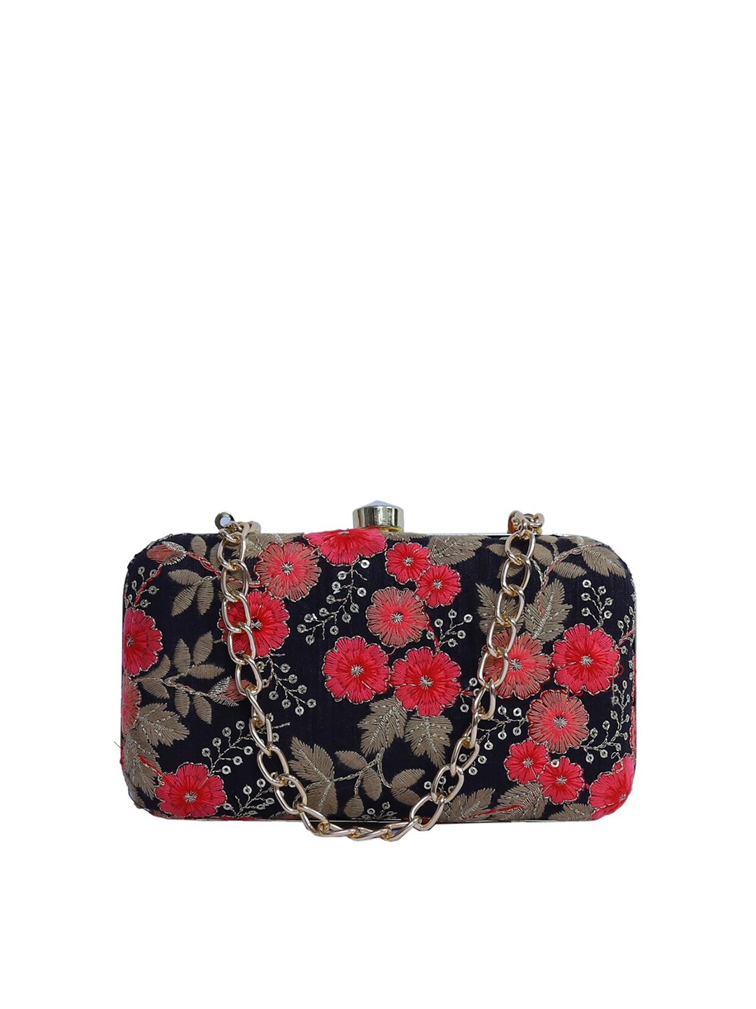 

FABBHUE Red & Grey Embroidered Box Clutch