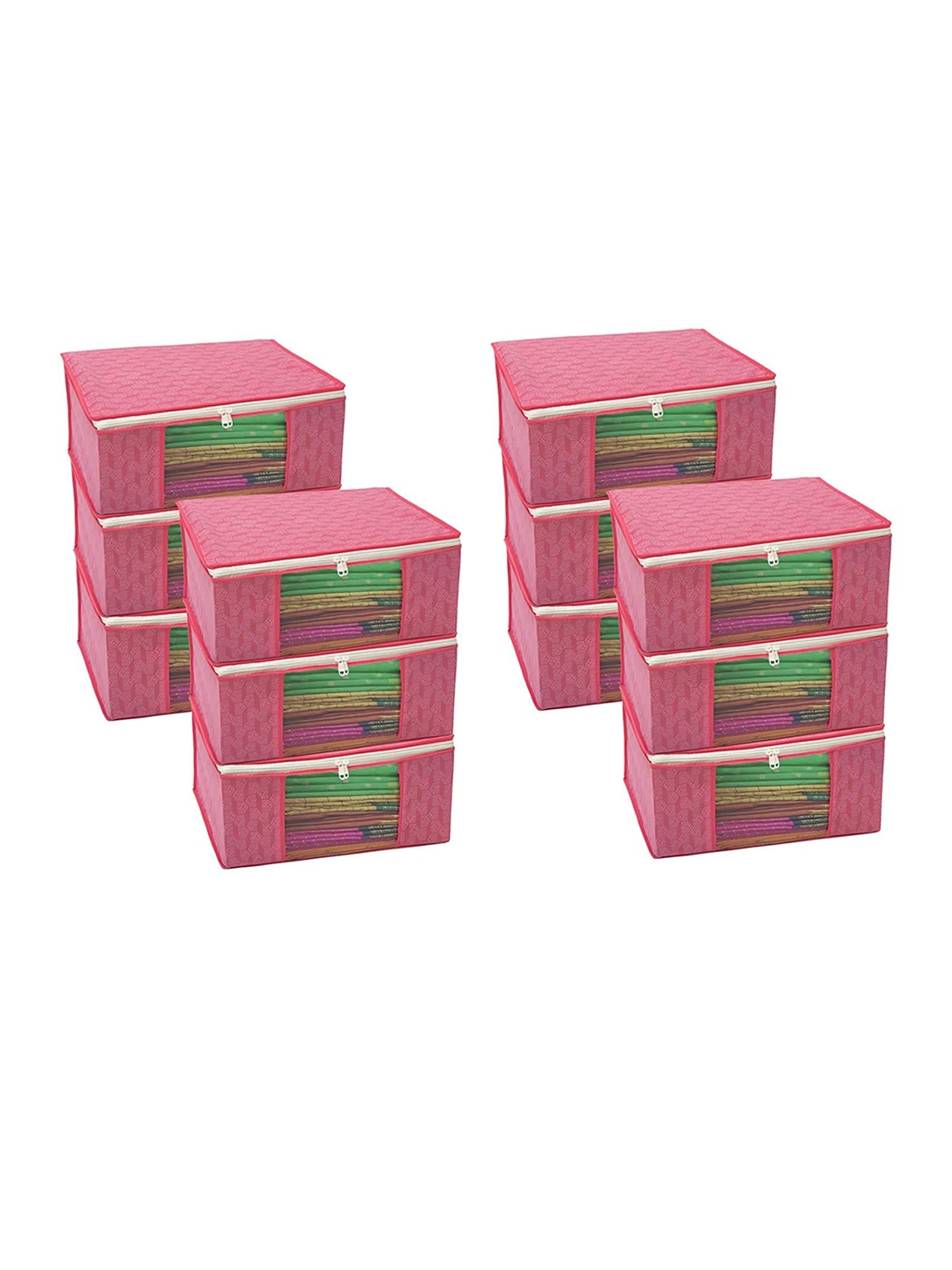 

HOMESTRAP Set of 12 Printed Saree Cover with Transparent Window, Pink