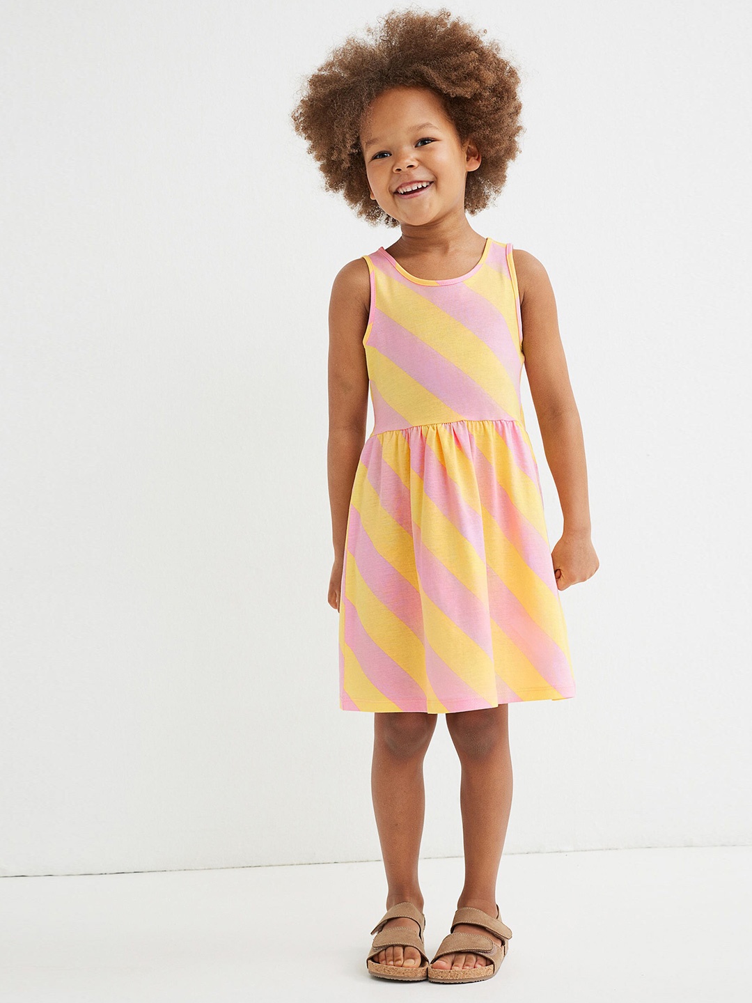 

H&M Girls Pink & Yellow Patterned Cotton Jersey Dress