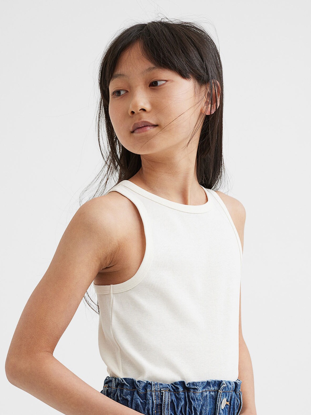 

H&M Girls White Ribbed Cotton Vest Top