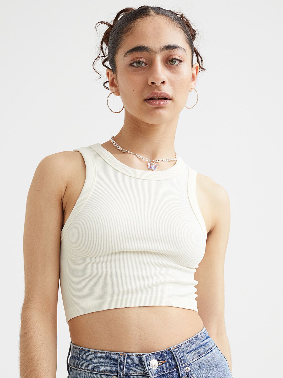 

H&M Women White Ribbed Vest Top