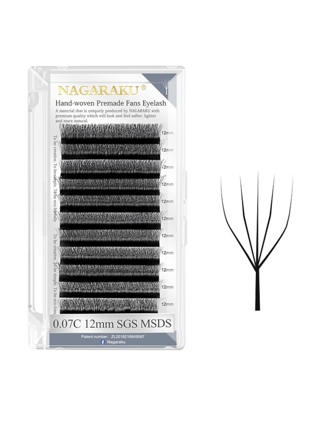 

NAGARAKU Black 5D W Shape Volume Premade Cluster Fans Eyelash Extension - Curl C