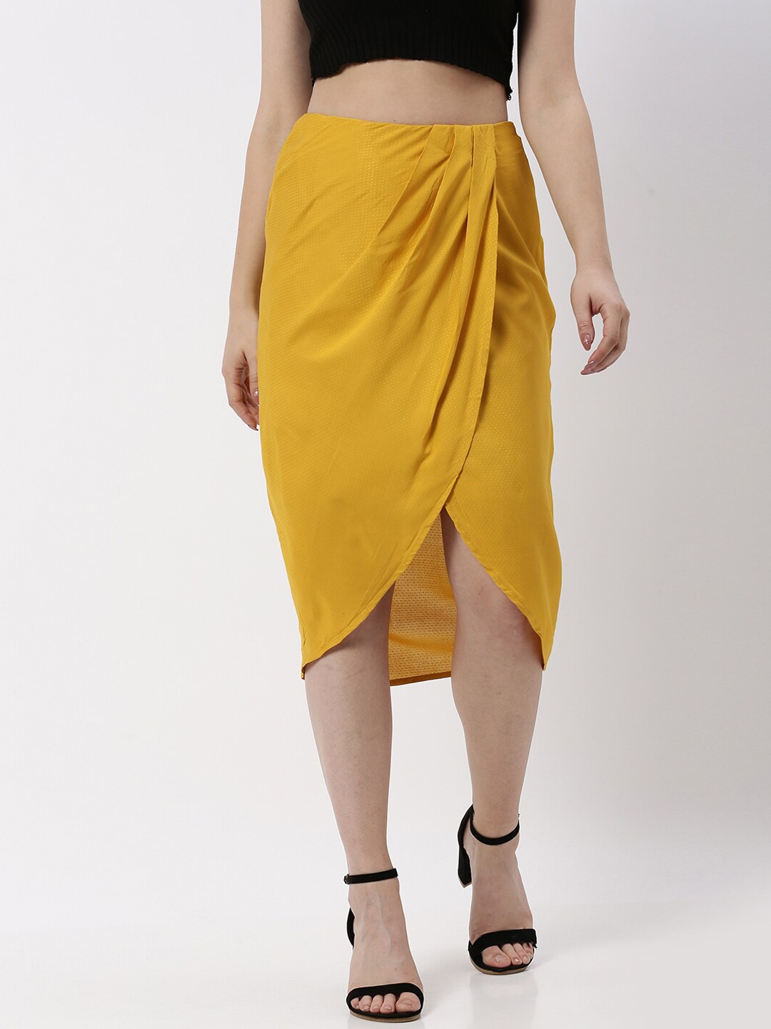 

kriatma Women Mustard Yellow Self design Wrap Skirts