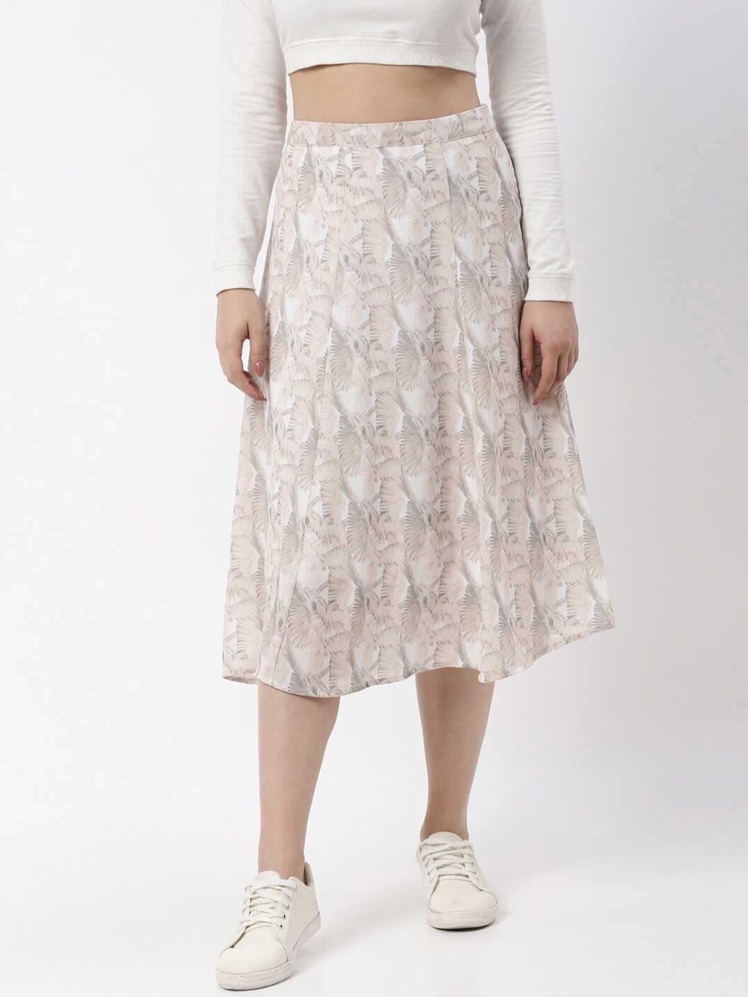 

kriatma Women Nude Printed Midi Skirt