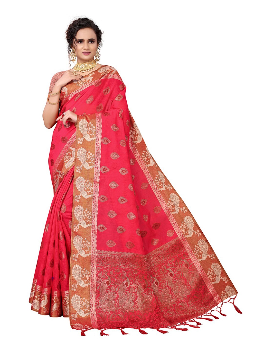 

Pisara Pink Woven Design Zari Silk Cotton Chanderi Saree
