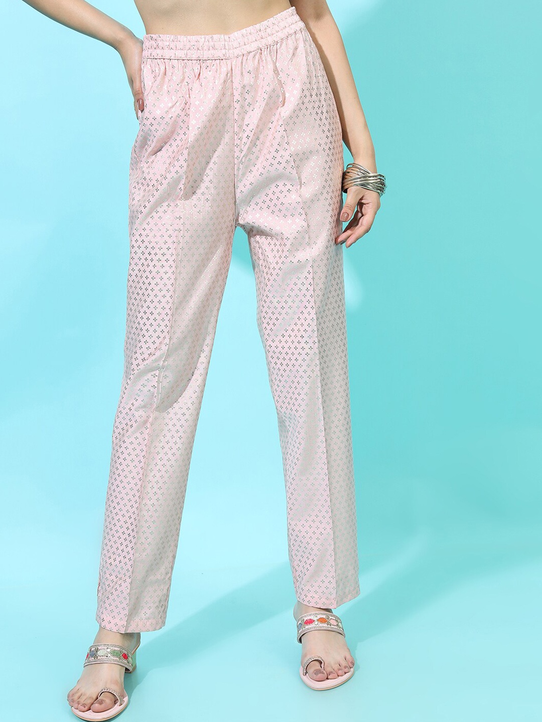 

Vishudh Women Peach-Coloured Printed Trouser