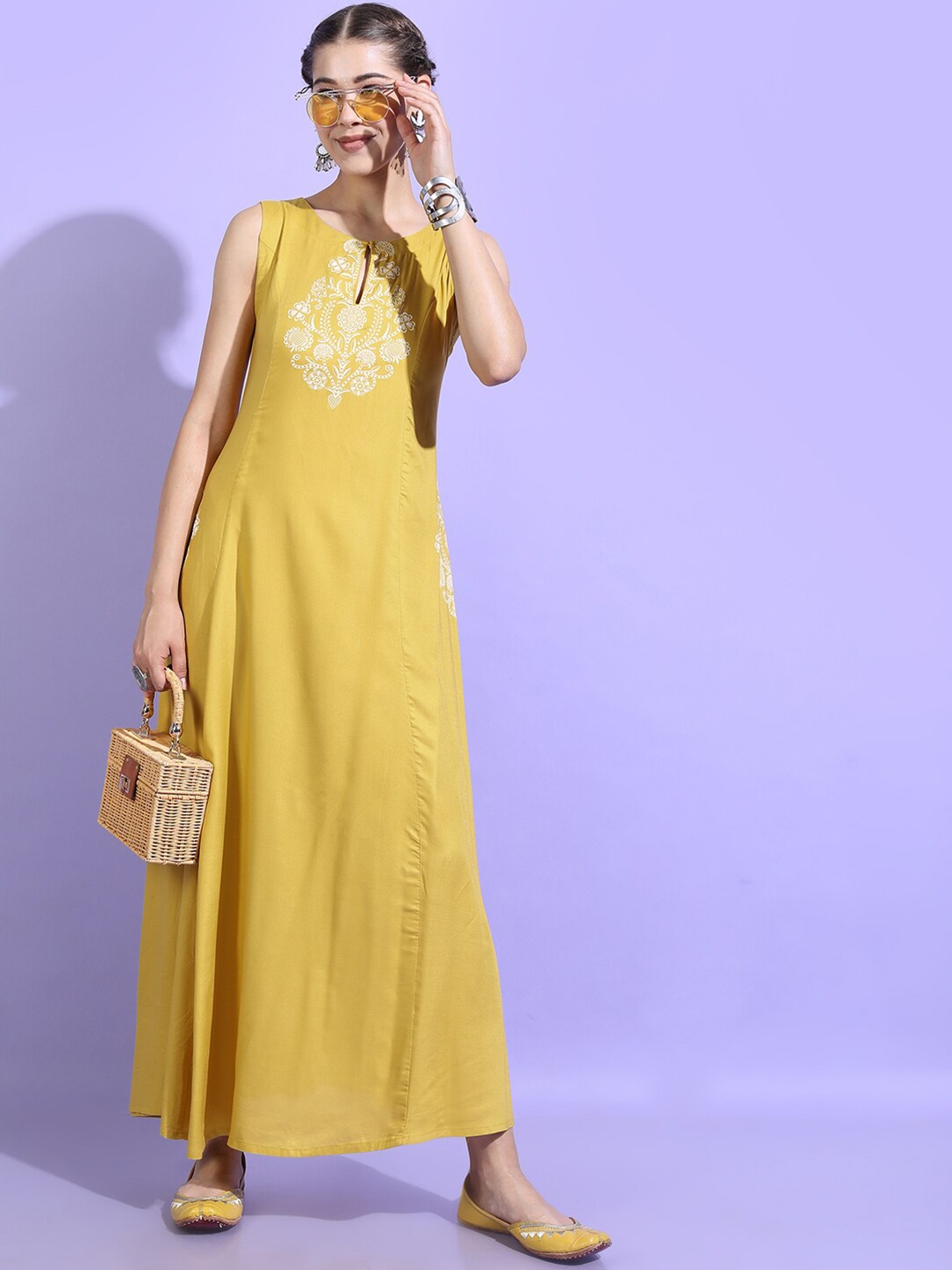 

Vishudh Women Mustard Embellished Dress