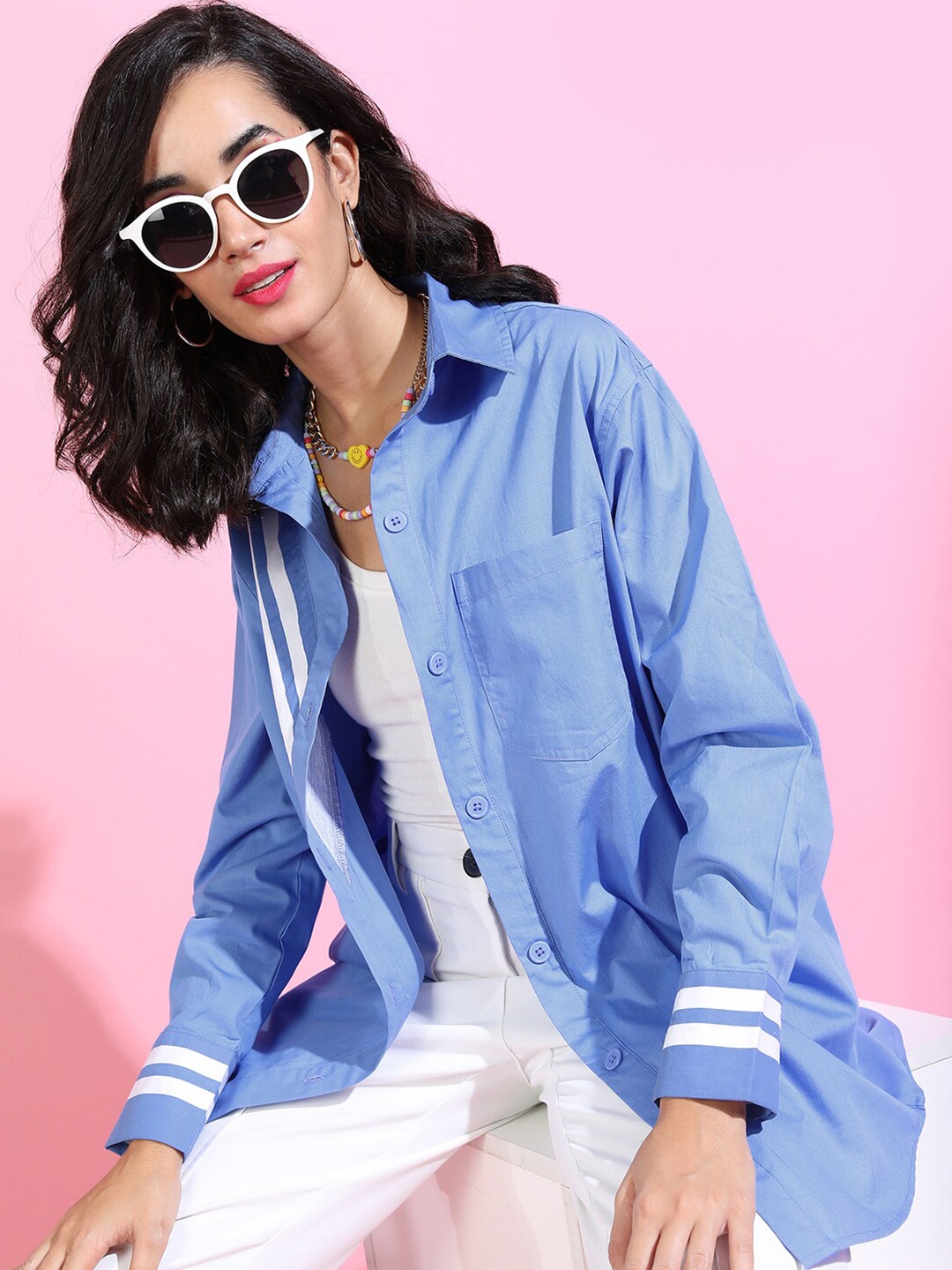 

Tokyo Talkies Women Blue Regular Fit Solid Casual Shirt
