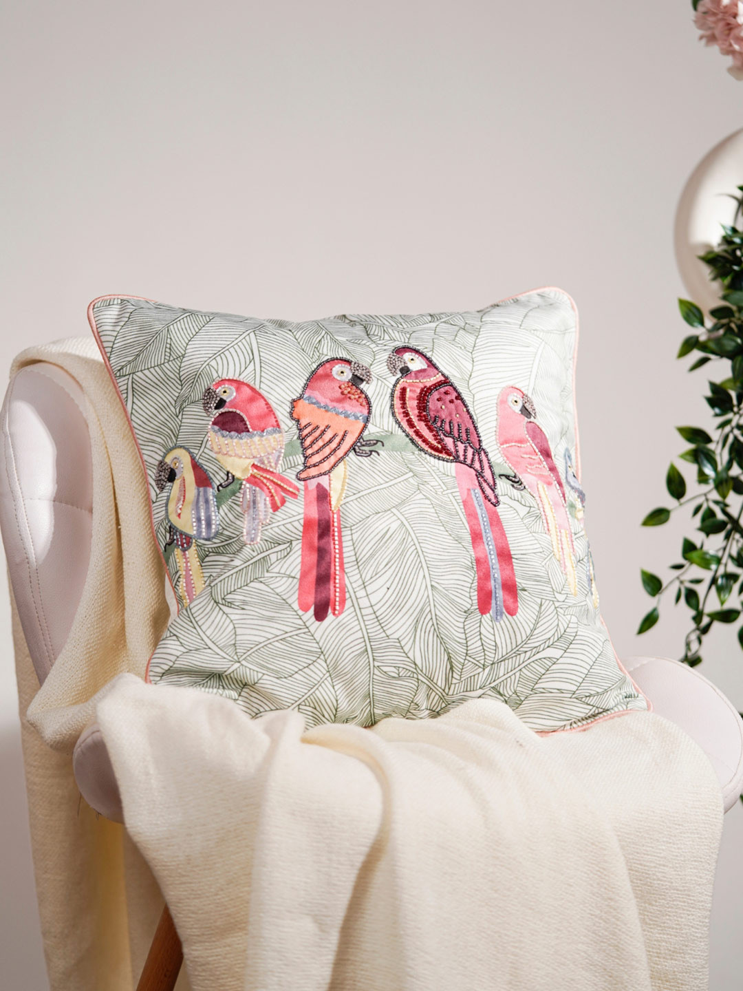 

haus & kinder Cream-Coloured & Blue Embroidered Square Cushion Covers
