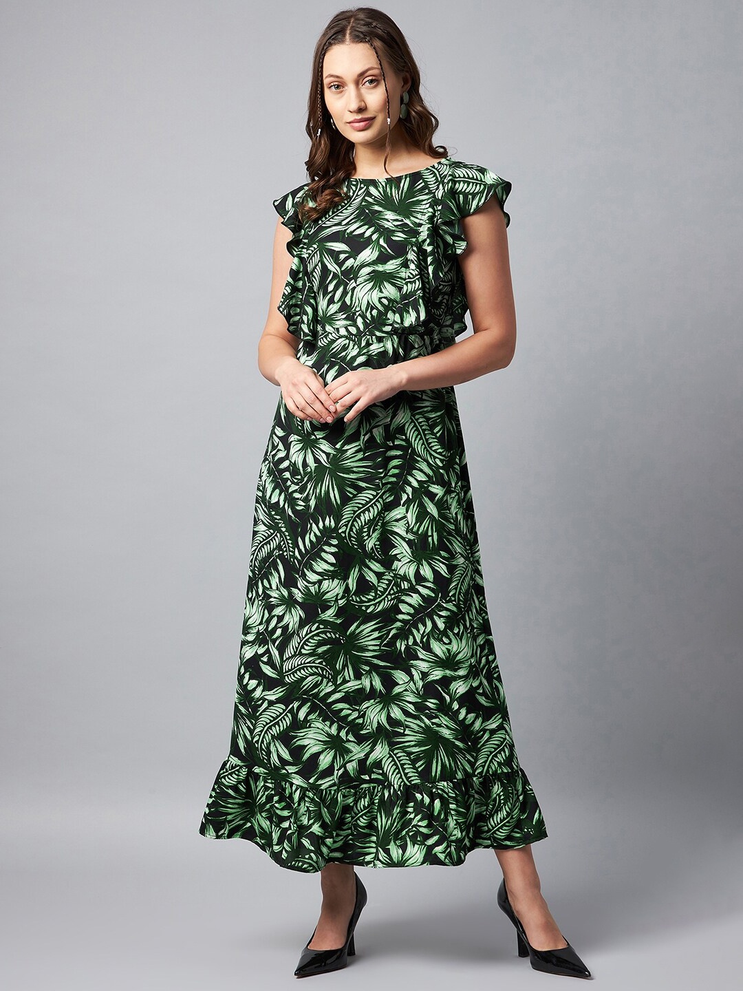 

StyleStone Green Tropical Printed Maxi Dress