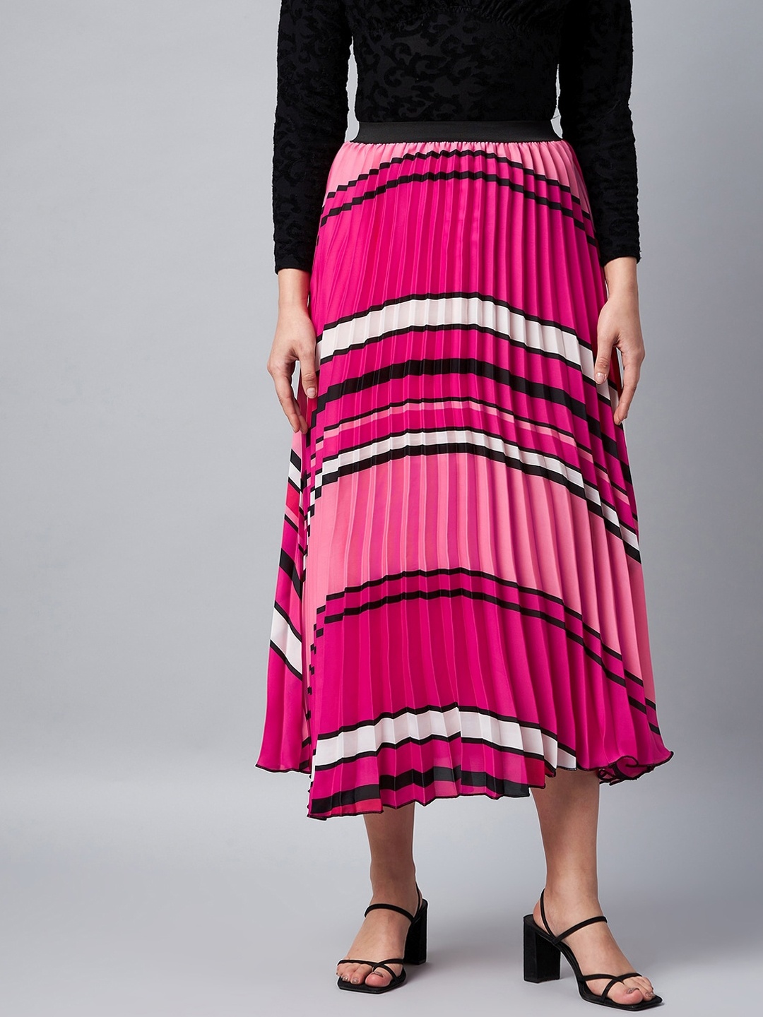 

StyleStone Women Pink Pleated Maxi Skirts