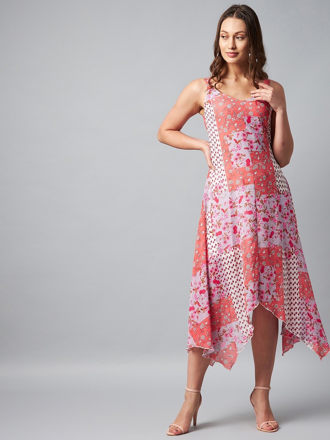 

StyleStone Pink Floral Georgette A-Line Maxi Dress