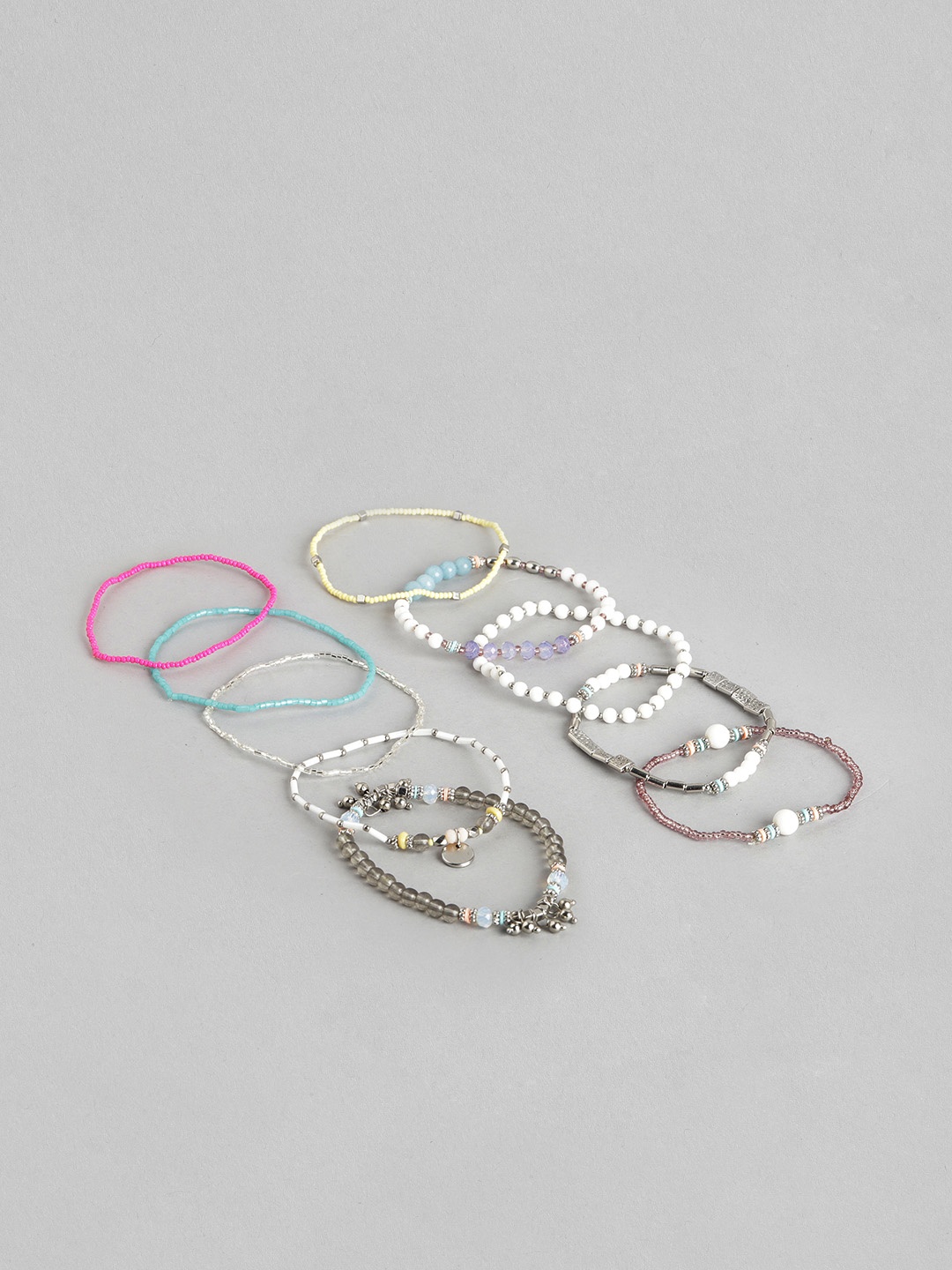 

RICHEERA Women Set of 10 Silver-Toned & Off White Silver-Plated Armlet Bracelet