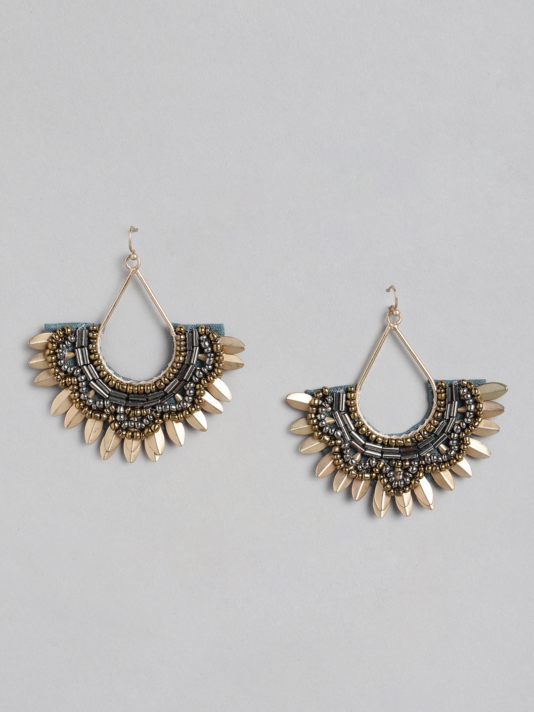 

RICHEERA Gold-Toned & Grey Crescent Shaped Drop Earrings