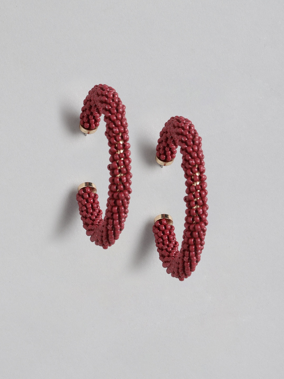 

RICHEERA Red Circular Embellished Half Hoop Earrings