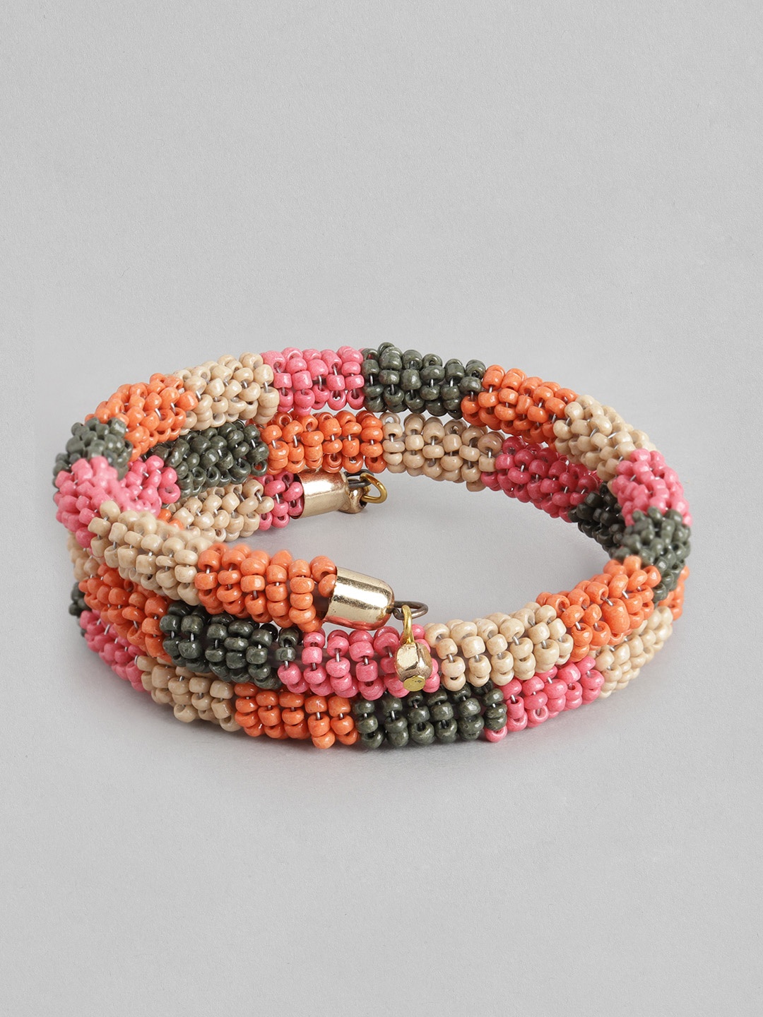 

RICHEERA Women Pink & Beige Beaded Wraparound Bracelet