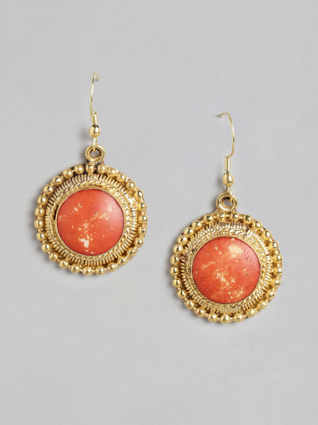 

RICHEERA Gold-Toned & Orange Circular Drop Earrings