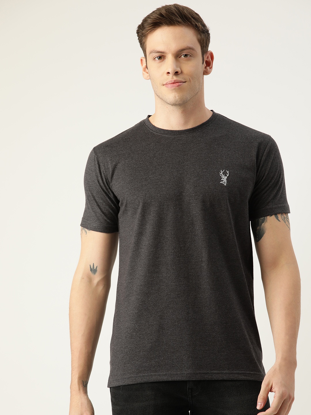 

PORTBLAIR Men Charcoal Grey Solid T-shirt