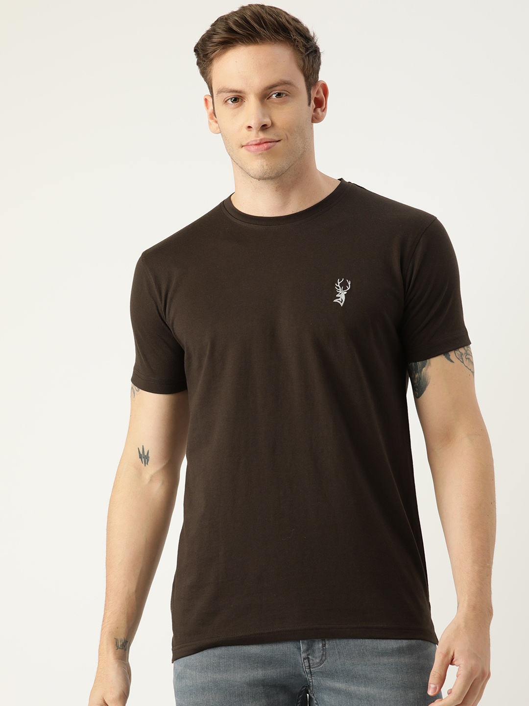

PORTBLAIR Men Coffee Brown Solid T-shirt