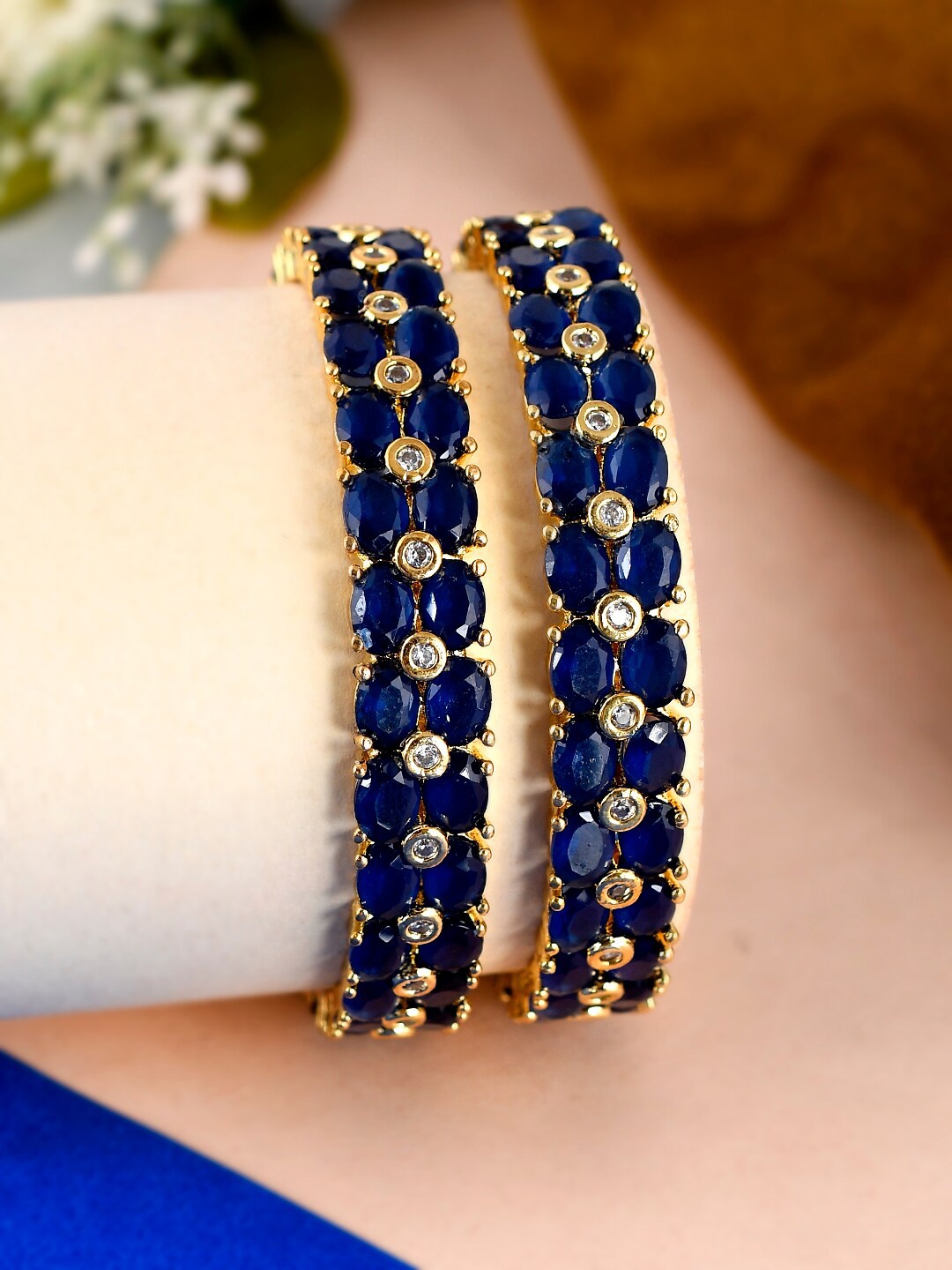 

Silvermerc Designs Set Of 2 Gold-Plated Blue AD-Studded Bangles