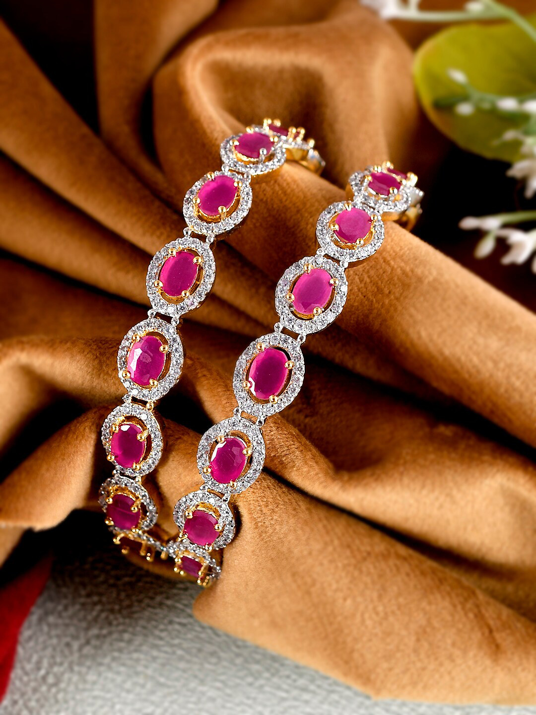 

Silvermerc Designs Set Of 2 Gold-Plated Pink AD-Studded Bangles
