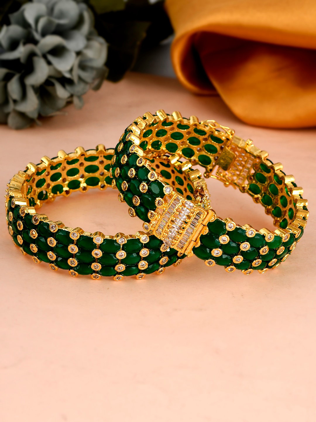 

Silvermerc Designs Set Of 2 Gold-Plated Gold Stone Studded Handcrafted Bangle