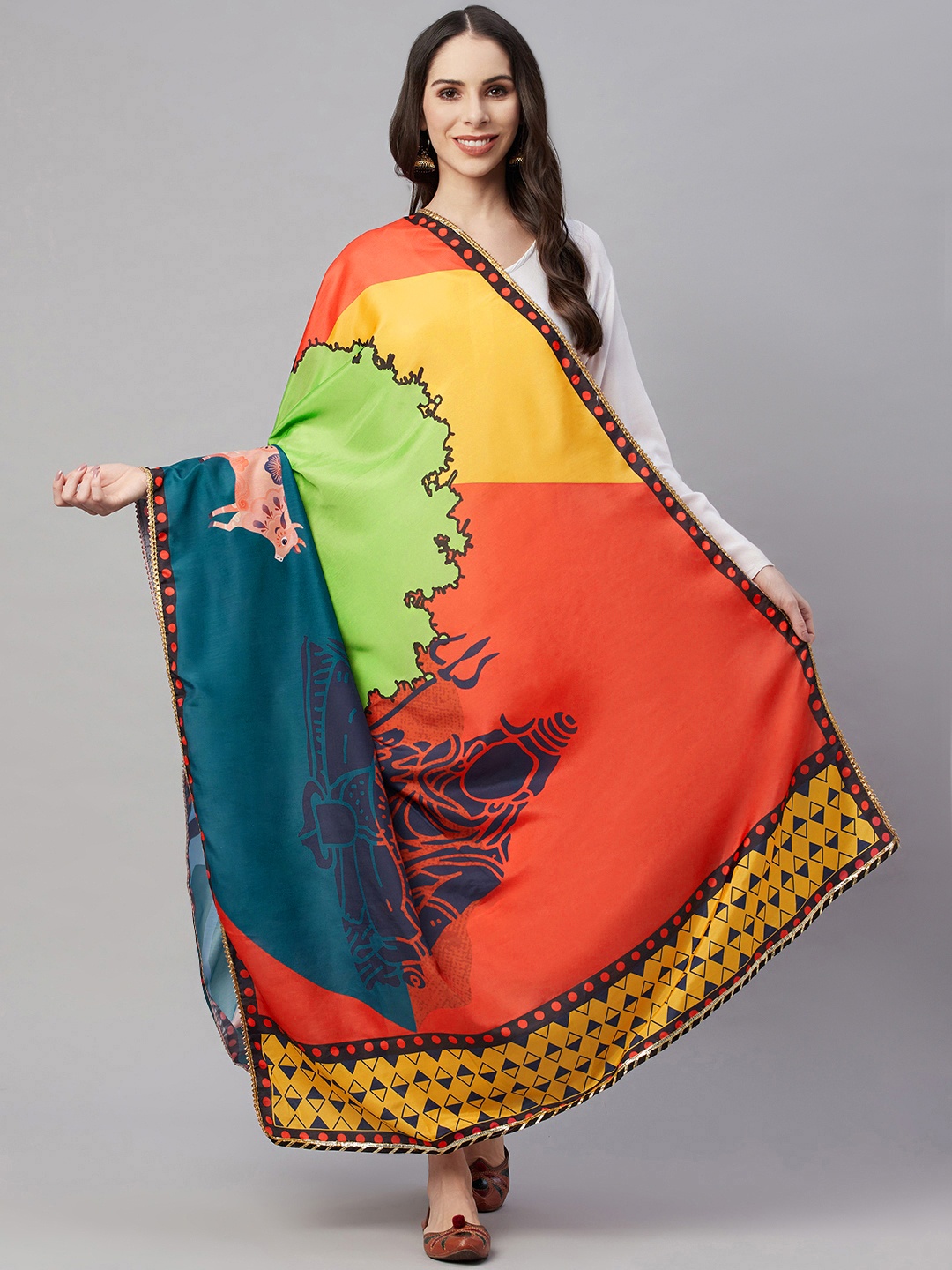 

YELLOW PARROT Red & Green Printed Dupatta