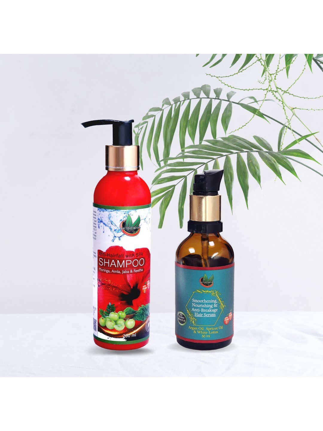 

NatureNova Herbals Set of Anti-Hairfall Shampoo 200ml & Anti-Breakage Hair Serum 50ml, Red