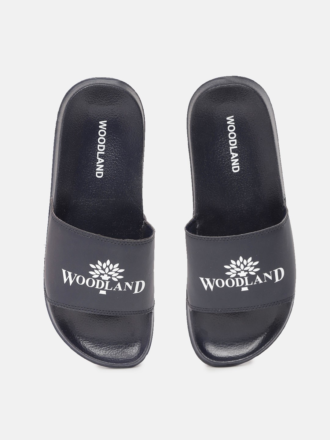 

Woodland Men Navy Blue & White Brand Logo Print Sliders