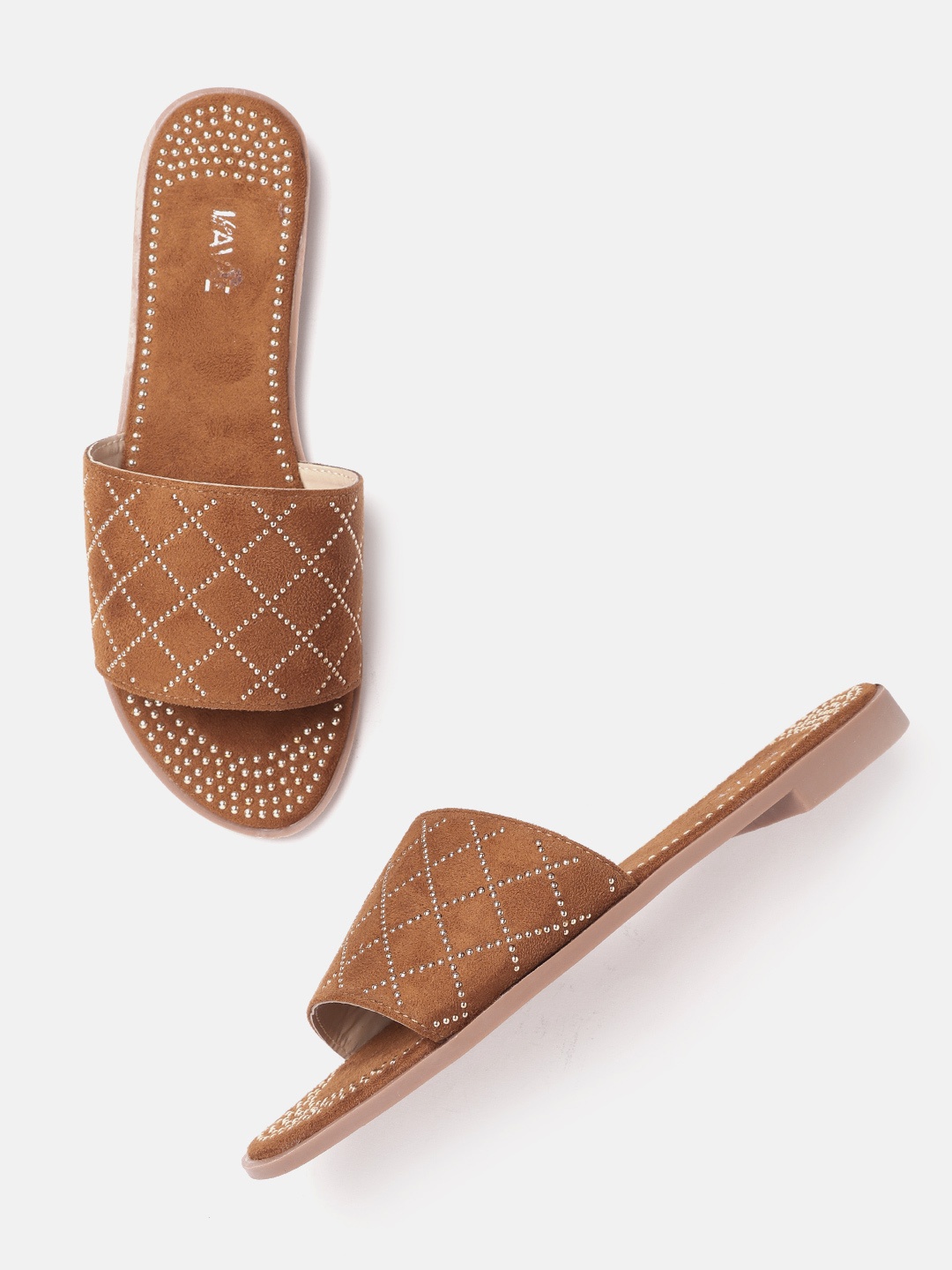 

Lavie Women Tan Brown Stone Embellished Open Toe Flats